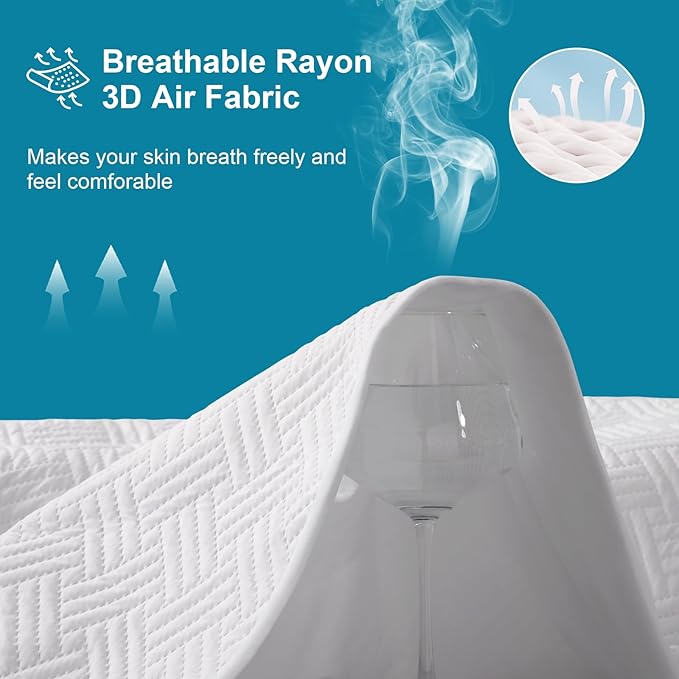 Waterproof Mattress Protector Full Size - Breathable, Noiseless, Ultra-Soft Bed Cover, Mattress Pad Cover with Deep Stretchable Pockets 8"-21" (White)