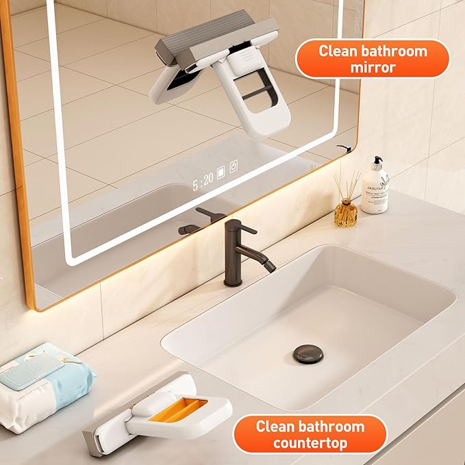 Mini Foldable Desktop Mop, 2026 New Portable Cleaning Sponge Mop for Wet and Dry, Mini Portable Self-Squeeze Small Mop for Bathroom, Kitchen, Desktop (Orange)