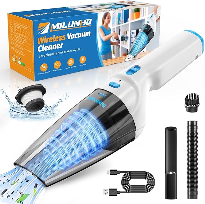 Powerful Handheld Vacuum Cordless, 9500PA Rechargeable Car Vacuum Portable Cordless, Lightweight & Portable Mini Handheld Vacuum Cleaner with Large-Capacity Battery for Car/Home/Pet