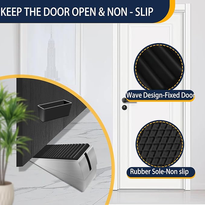 Heavy Duty Door Stopper Adjustable Spring Large Stoppers Wedge, Tall up to 3 Inches Doorstop Stainless steels Made Suits Any Heavy Doors (2 Pack Silver-Adjustable)