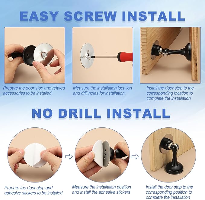 uxcell Magnetic Door Stopper, Stainless Steel Heavy Duty Door Holder, No Drilling Doors Knob Wall Protector with Self-AdhesiveTapes and Screws for Home Wall Floor Mounting, Yellow Bronze
