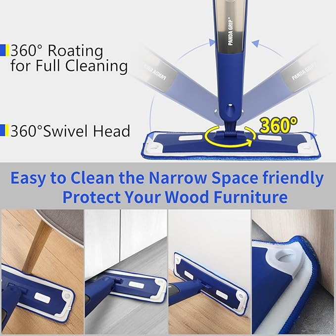 Mop for Multi-Purpose Floor Premium Spray Mop, 18 inch Professional Hardwood Wet and Dry Cleaning Mops with 3 Resuable Pads and Refilled Bottle, Blue