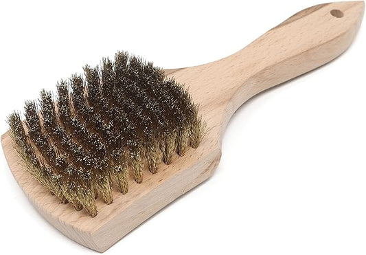 Brass Wire Utility Scrub Brush for Cleaning 9" Hardwood Handle (Made in USA)