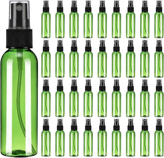 uxcell 100Pack Spray Bottles, 2Oz/60ML Reusable Clear Empty Mist Plastic Mini Travel Bottle Set,Small Refillable Liquid Containers for Household Use, Essential Oil, Cleaning (Green Black)