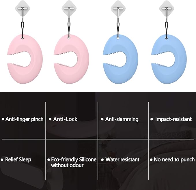 Silicone Door Pinch Guard and Door Slam Stopper, Durable Finger Pinch Guard, Prevents Pinch Injuries, Slamming Doors, Door Stopper for Kids, 4 Packs （2 Pink 2 Blue）.