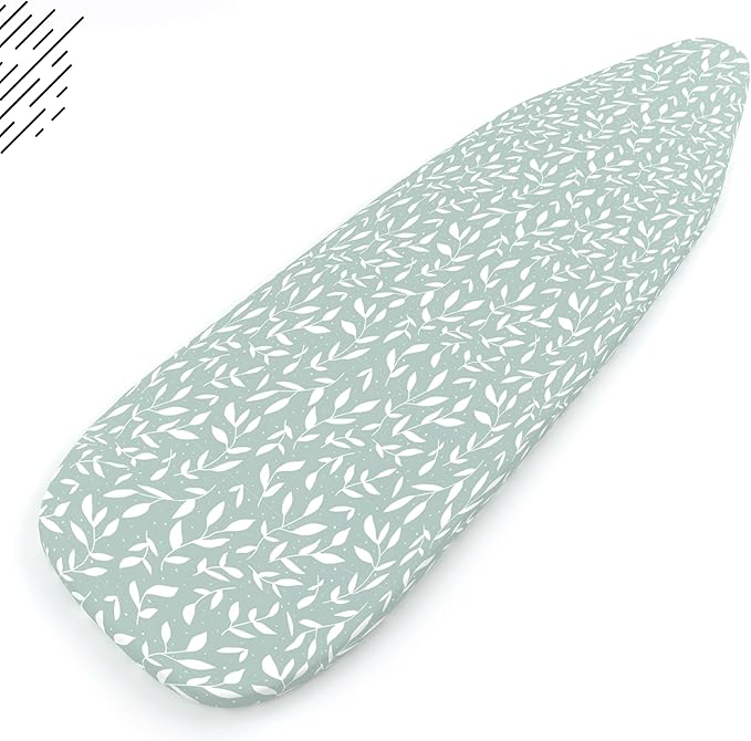 Encasa XO Ironing Board Cover and Pad 54"x15" - Thick 3mm Felt Padding, Drawstring Tightening & Lock, Easy Fit, Scorch & Stain Resistant, Fits Standard Large Ironing Board - Green Leaflet