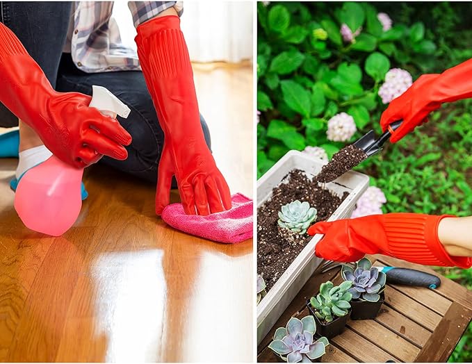 Vgo... 10-Pairs Reusable Household Gloves, Long Sleeve, Thick Latex for Kitchen, Cleaning, Washing, Working, Painting, Gardening, Pet Care (Size M, Red, RB2143)