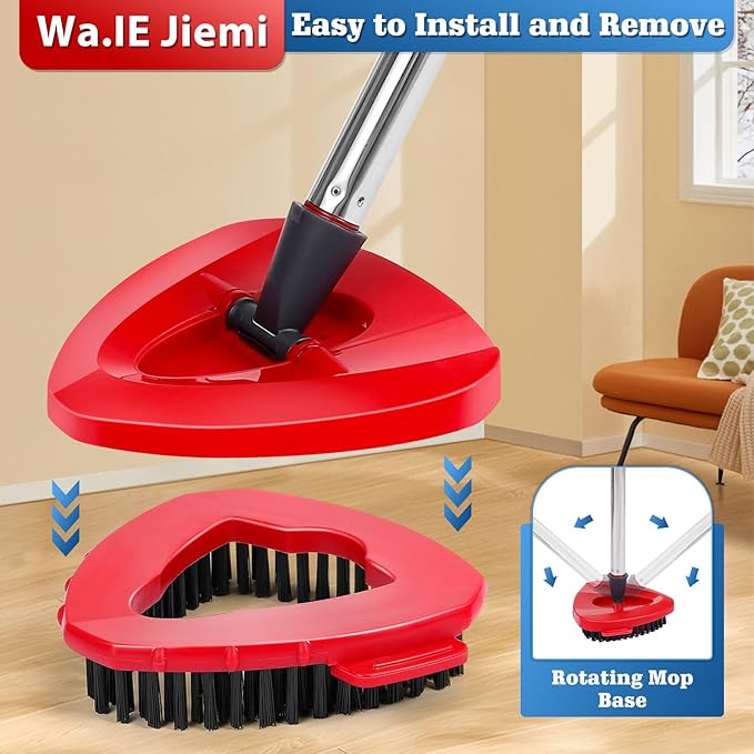 4 Pack Spin Mop Replacements Head Compatible for EasyWring 1-Tank System,Microfiber Spin Mop Refills Head,1 Mop Scrub Brush + 1 Mop Base + 4 Pack Cleaning Floor Mop Head（Red)