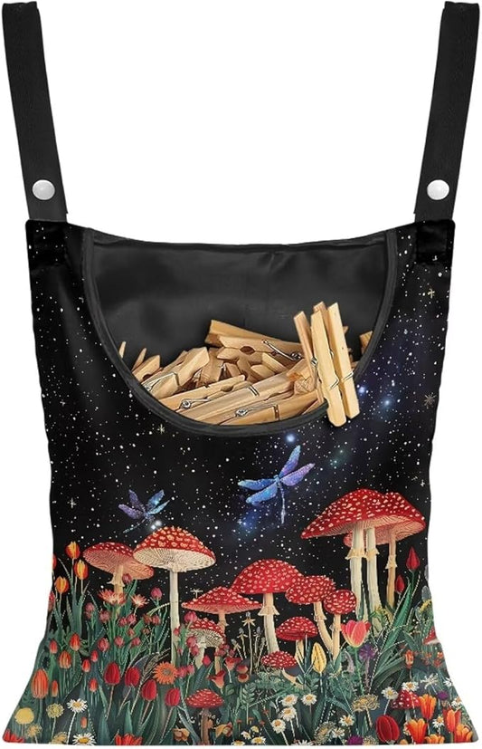 Red Mushroom Laundry Clothespin Bag - Adjustable Door-Hanging Storage Organizer with Rope for Home & Outdoor