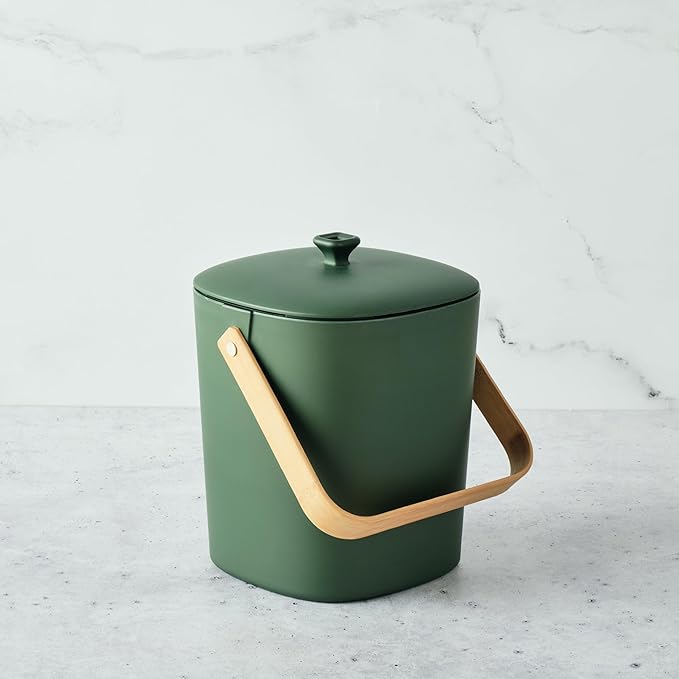 Bamboozle Countertop Compost Bin Kitchen | 1 Gallon | Odorless Composting Bin with Filters | Indoor Compost Bin with Lid | Plant Based Kitchen Composter for Food Scraps & Waste Recycling | Forest