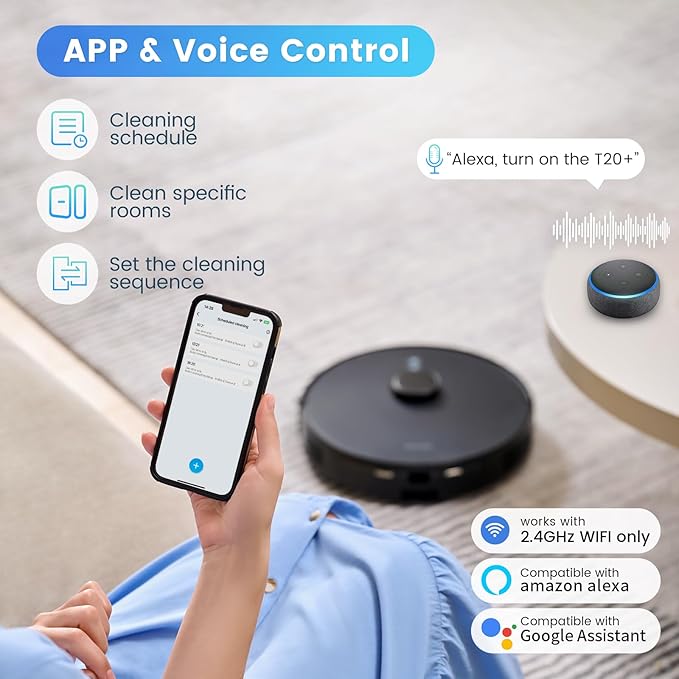 AIRROBO Robot Vacuum and Mop Combo, Self-Emptying, 60-Day Capacity, Home Mapping, Schedule, Wi-Fi/App/Alexa/Remote, 180mins Runtime, T20+ Robotic Vacuum Cleaner for Pet, Hard Floors, Carpet