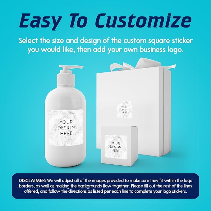 100 Custom Vinyl Stickers - Upload Your own Image, Text, Design, Logo - Personalized Logo Labels for Handmade, Packaging, Bottle, Jars, Candle, Brand Stickers (Silver Marble, 2x2 Square)