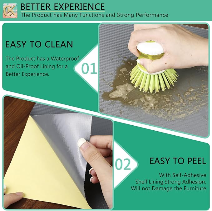 Self-Adhesive Shelf Liner Kitchen Liner, Waterproof Backed Paper Easy Peel and Stick Contact Liner Without Residue for Decor Your Desk Surface, Kitchen Countertops (Silver, 17.5 x 393.7 inches)