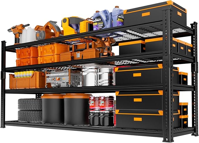 Storage Shelves Heavy Duty 4 PCS, 60"L x 24"W x 60"H Garage Wire Shelving Unit Loads 2640LBS, 4-tier Adjustable Metal Industrial Utility Shelf Rack for Kitchen, Laundry, Pantry, Warehouse, Basement