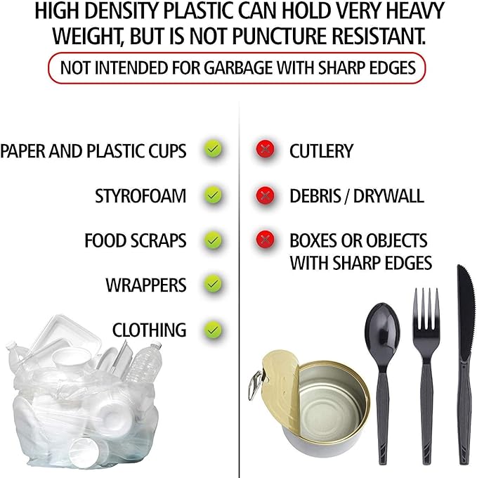 Aluf Plastics High Density Trash Bags, 12 Gallon, 1000 Count, 8 Micron (eq), 24" x 27", Clear, for Bathroom, Office, Industrial, Commercial, Janitorial, Municipal, Recycling