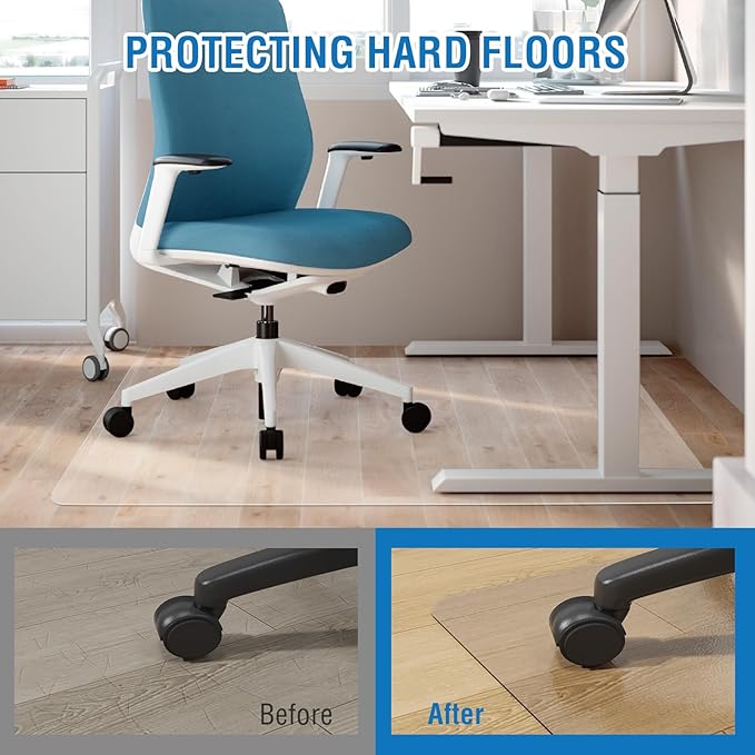 Clear Chair Mat, 60" x 50" Office Chair Mat for Hard Floors, Desk Floor Mat for Gaming, Vinyl Floor Mat for Home Office Kichen Living Room, Clear