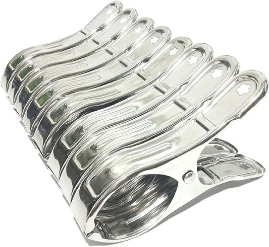 8 Pack Stainless Steel Clothespins, 4.7 Inch Towel Clips for Beach Chairs，Giant Clothes Pins,Metal Clip - Keep Your Towel from Blowing Away, Suitable for Home Use/Beach Chairs on Cruise Ships