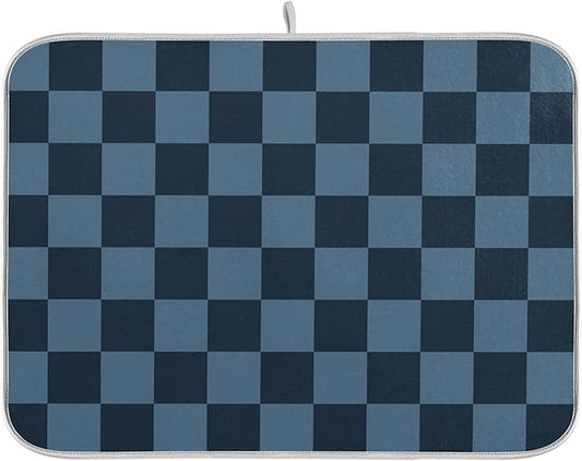 Buffalo Plaid Navy Blue Dish Drying Mat for Kitchen Countertop 16x18 Chessboard Rectangle Small Drying Mat Reusable Quick Dry Dish Sink Absorbent Mats Dishwasher Easy Clean Decorative Home Essentials