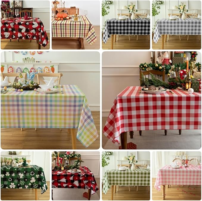 Waterproof Plaid Tablecloth Fabric - Round 58 Inch Classic Gingham Checker Table Cloth for Indoor/Outdoor Use - Buffalo Table Cover for Picnics, BBQs, and Parties
