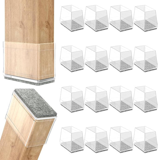 Rectangle Chair Leg Protectors for Hardwood Floors,16 PCS Silicone Covers to Protect Wood Tile Floors Felt Pads Furniture Leg Caps Reduce Noise. Easy to Move.(Clear,1 x 1.75 Inch,Rectangle)