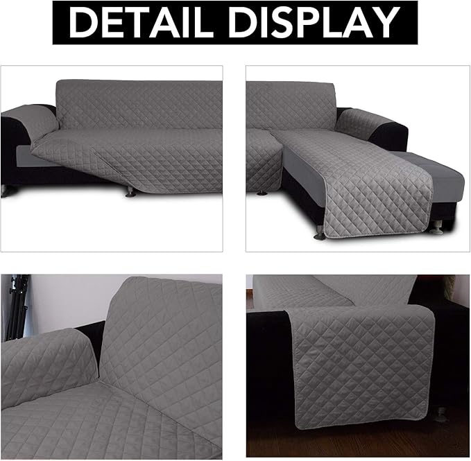 Easy-Going L Shape Sofa Slipcover - Sectional Couch Cover with Chaise Lounge & Reversible Sofa Cover Protection for Pets & Kids (Large, Gray/Gray)