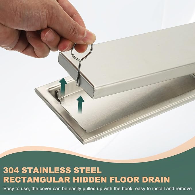 uxcell Rectangular Shower Drain, Brushed 304 Stainless Steel Odor-Proof Floor Drain Linear Shower Drain Hair Catcher for Bathroom Kitchen and Laundry Room(12 Inch, Gold)