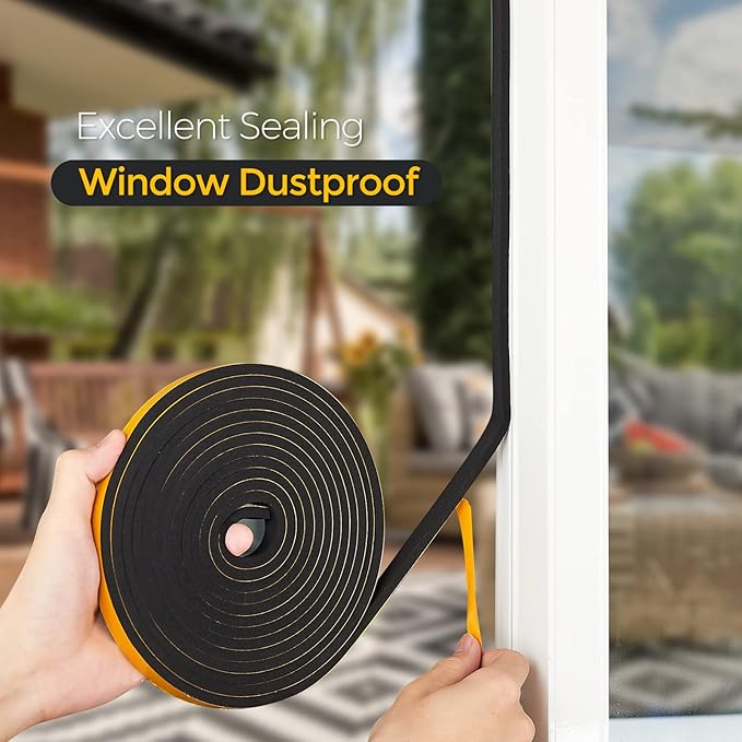 33 Feet Weather Stripping Door Seal, 2" Wide X 1/8" Thick Door Seal Strip High Density Foam Tape Adhesive Strip for Door Soundproofing,Window Insulation (2" x 1/8" x 33FT,Black)