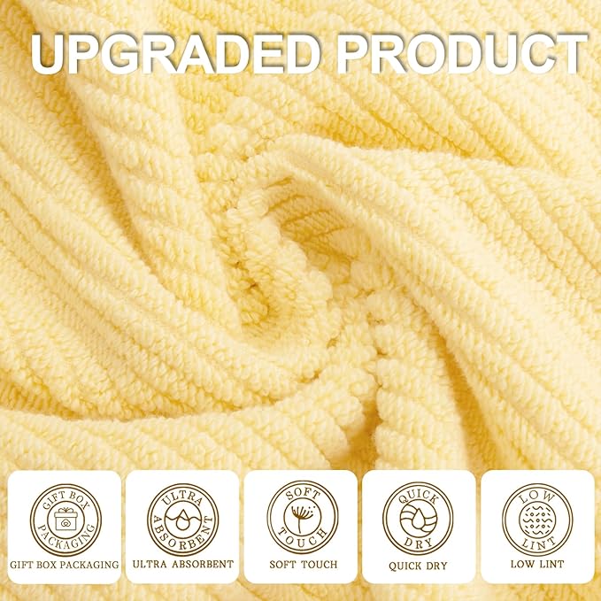Yellow Towels for Bathroom - 100% Cotton | Quick Dry | Soft | Thick | Large, 3 Piece Towel Set, 1 Large Bath 30" x 56", 1 Hand 18" x 28", 1 Wash Cloth 13" x 13", Bathroom Essentials, Lemon Glow
