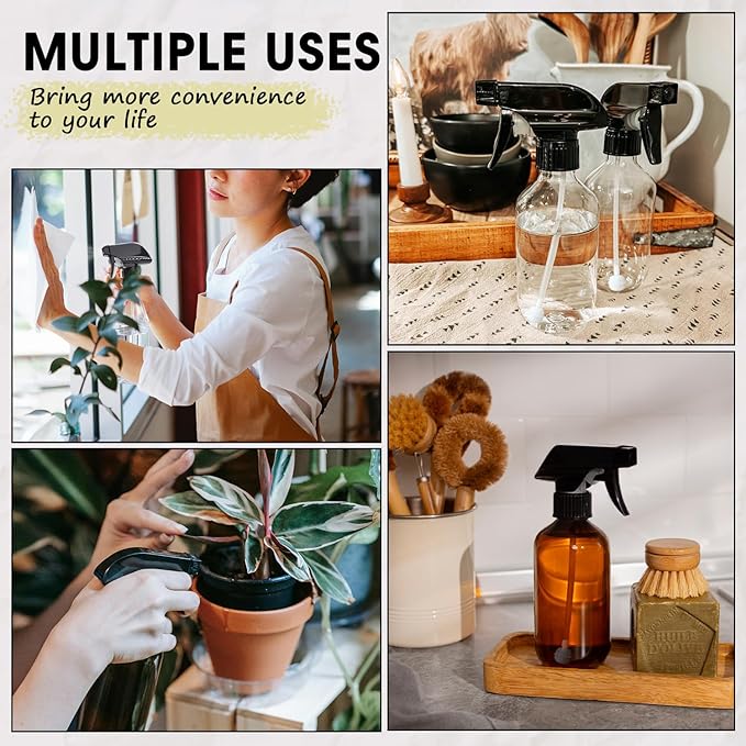 2 Packs Plastic Spray Bottles 360°Water Spray Bottle for Cleaning - 10 oz/300 ml Upside Down Spray Bottle Refillable Small Squirt Bottle with Adjustable Nozzle for Hair, Cooking, Plant, Pet (Brown)