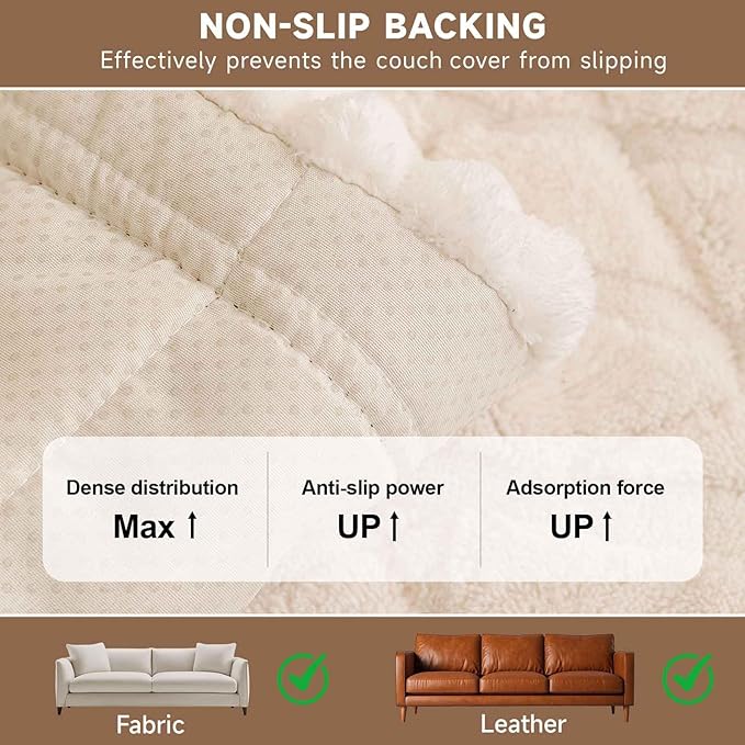 OTOB Couch Covers for 3 Cushion Couch Sofa Pet Friendly, Washable & Non Slip Geometric Jacquard Modern Plush Fuzzy Sofa Slipcovers Protector, All Season Soft Pet Couch Cover (White, 27.6"x82.7")