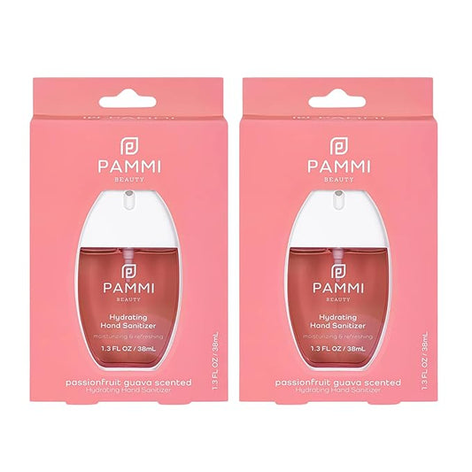 PAMMI Power Mist Hydrating Hand Sanitizer Spray, Portable Travel Size Pocket Hand Sanitizer, Scented Handsanitizer Mini Spray For Car - 600 Sprays (2 Packs (Guava))