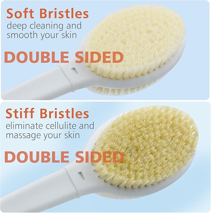 Shower Brush with Soft and Stiff Bristles,18.5" Long Handle Dual-Sided Back Scrubber Bath Brush Body Exfoliator for Wet or Dry Brushing (Long Handle)