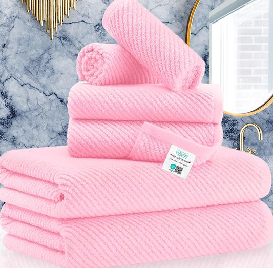 Pink Towels - 100% Cotton, Soft, Quick Dry, Lightweight, Towel Set of 6, 2 Large Bath 30" x 56", 2 Hand 18" x 28", 2 Washcloths 13" x 13", Pink Towels Bathroom Sets, Luxury Towel Gift Set