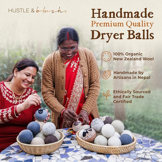 Fluff Ewes Wool Dryer Balls 6 Pack Premium New Zealand Wool Laundry Balls for Dryer, No Static Dryer Balls Laundry Reusable, XL Wool Dryer Balls Cute, Baby Dryer Balls for Dryers - Rainbow or Shine