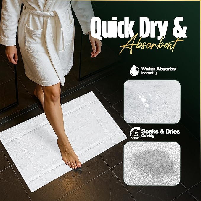 Pearl Linens Pack of 12 100% Cotton Bath Mat 20x30 inches, Soft & Absorbent Quick Dry Bathroom Mat Set, Not Bathroom Rugs, After Shower Mat, Bath Tub Mat, 687 GSM, Machine Washable, White