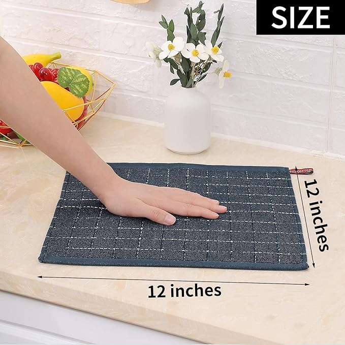 Homaxy 100% Cotton Terry Kitchen Dish Cloths, Ultra Soft and Absorbent Dish Towels for Kitchen, Suitable for Drying and Washing Dishes, 8 Pack, 12 x 12 Inches, Dark Grey