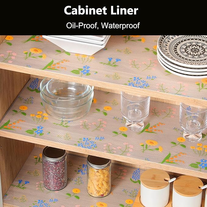 INNOLITES Non-Slip Shelf Liner – Cabinet & Drawer Liner Non-Adhesive – Waterproof Oil-Proof – Durable EVA with Floral for Kitchen Cabinets Refrigerator – BPA-Free, Easy to Cut 23.6" x 360"