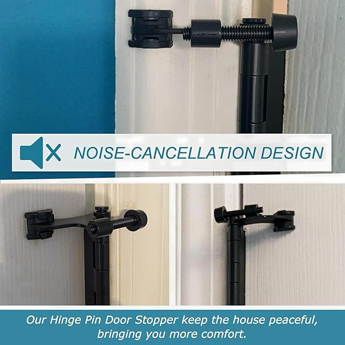 20 Pack Hinge Pin Black Door Stopper, Adjustable Heavy Duty Hinge Pin Door Stop with Black Rubber Bumper Tips