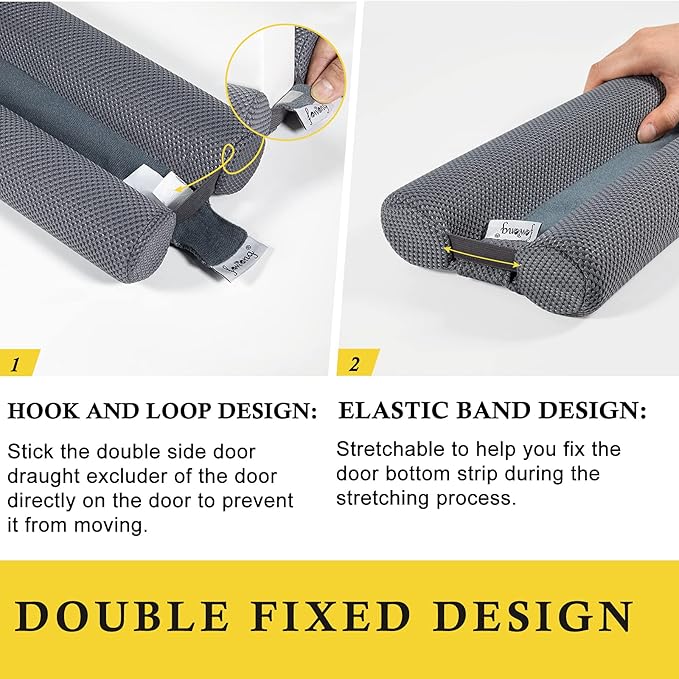 fowong 2 Pack Door Draft Stopper for Bottom of Door 36" Adjustable Noise Stopper, Soundproofing Draft Blocker Seal Large Gap, Grey