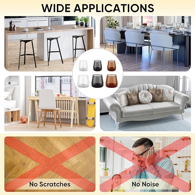 BALEINE 32 Pack Silicone Chair Leg Floor Protectors, Stool Leg Protectors Cap, Non-Slip Chair Leg Caps for Hardwood Floors (Black & Large, 32 Pack)