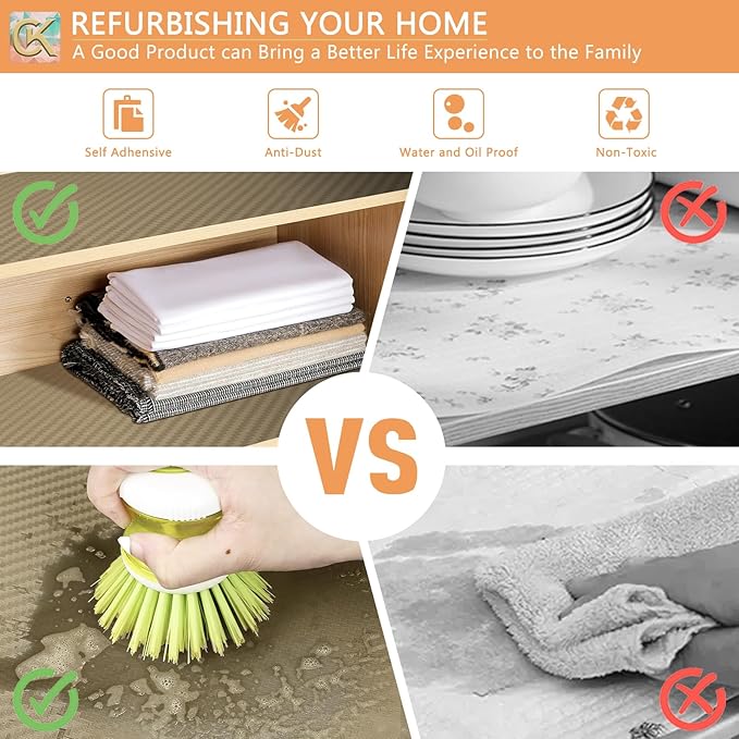 Self-Adhesive Shelf Liner Kitchen Liner, Waterproof Backed Paper Easy Peel and Stick Contact Liner Without Residue for Decor Your Desk Surface, Kitchen Countertops (Dark Khaki, 17.5 x 236.2 inches)
