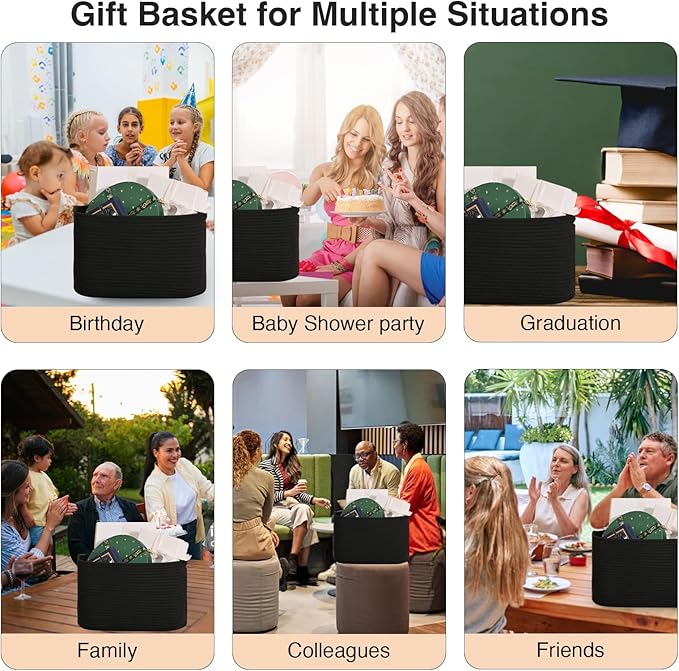 Woven Cotton Rope Storage Basket for Organizing, Cute Decorative Baskets for Gifts Empty, Organizer Bins for Dog Toy, Baby Laundry, 15“×11”×9.5“, Black