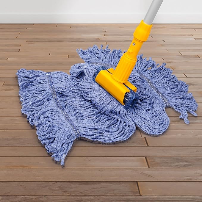 3 Pack Commercial Replace Mop Head, Reusable Mop Head Refills-Replacement Mop Heads Suitable for Heavy Commercial Industrial Residential Areas,Wet Industrial Cotton Looped End String Mop Head (Blue)