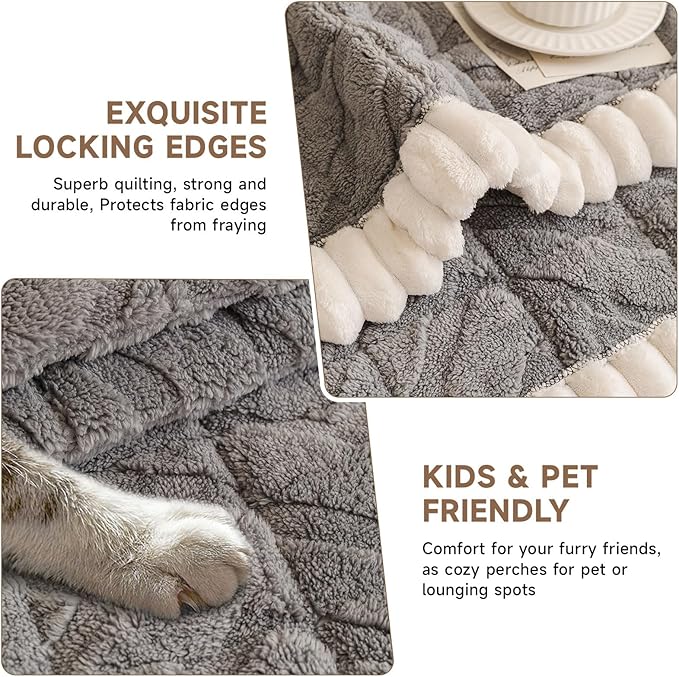 OTOB Couch Cover for Dogs Washable Pet Friendly, Non Slip Plush Funny Fuzzy Loveseat Sofa Cushion Slipcovers, All Seasons Geometric Jacquard Soft & Cozy Pet Bed Mat Protector (Gray, 27.6" x 47.2")