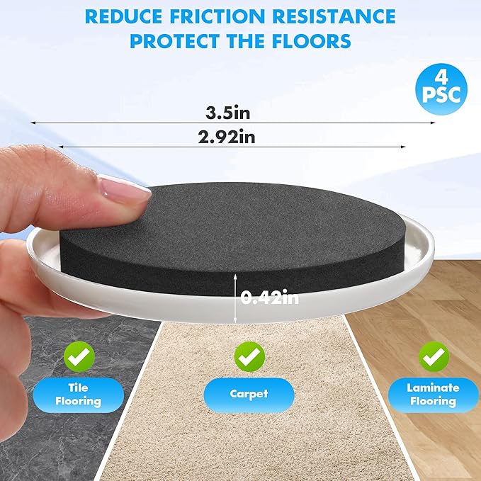 Furniture Lifter Tool + 8-Pack of 3.5" Sliders, Save 80% Effort, Safely and Easily, The Lift and Glide Tool Set for Heavy Furniture and Appliances, Reusable Moving Pads, Floor Protectors for Carpet