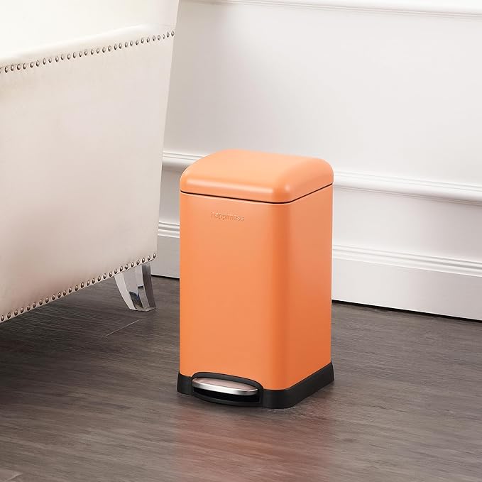 happimess HPM1012K Betty Retro Mini 3.2-Gallon Step-Open Trash Can, Carrot Cake,with Soft-Close Lid, Fingerprint Resistant, Modern, Minimalistic for Home, Kitchen, Office, Bedroom, Bathroom