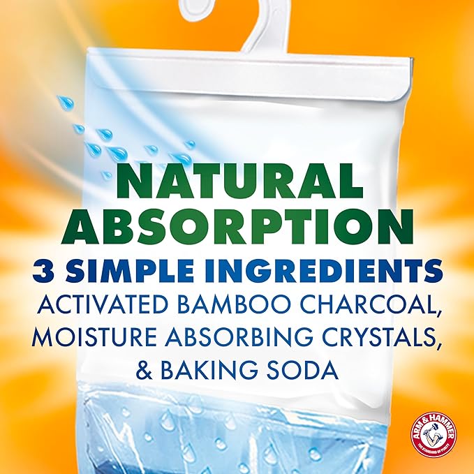 Arm & Hammer Essentials Hanging Moisture Absorber and Odor Eliminator, 17.5 oz., 3 Pack, Fragrance Free, Moisture Absorbers for Closets, Laundry Rooms and Bedrooms, Long-Lasting Freshness