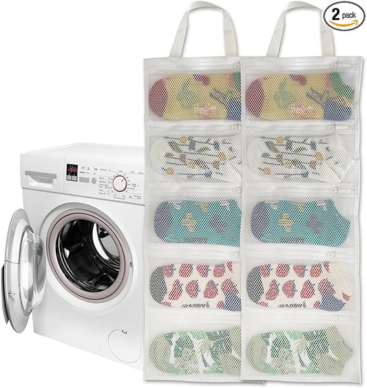 Mesh laundry bags for washing machine, can wash 10 pairs of socks, maintain shape, keep one pair,Laundry room organization suitable for socks and small items, 2pcs (Small)