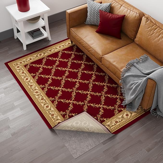 Ottomanson 6' x 8' Non-Slip Rug Pad Gripper 1/4 Inch Thick Dual Surface Felt + Rubber Gripper - Safe for All Floors, Brown