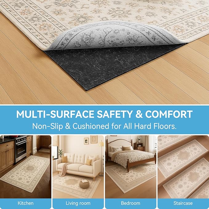 Warmstar 10x14 FT Non Slip Rug Pad,100% Waterproof Felt Rug Pad for Hardwood Floors,1/4” Thick Soft Carpet Pad with Natural Rubber Backing, Secure Grip & Floor Protection